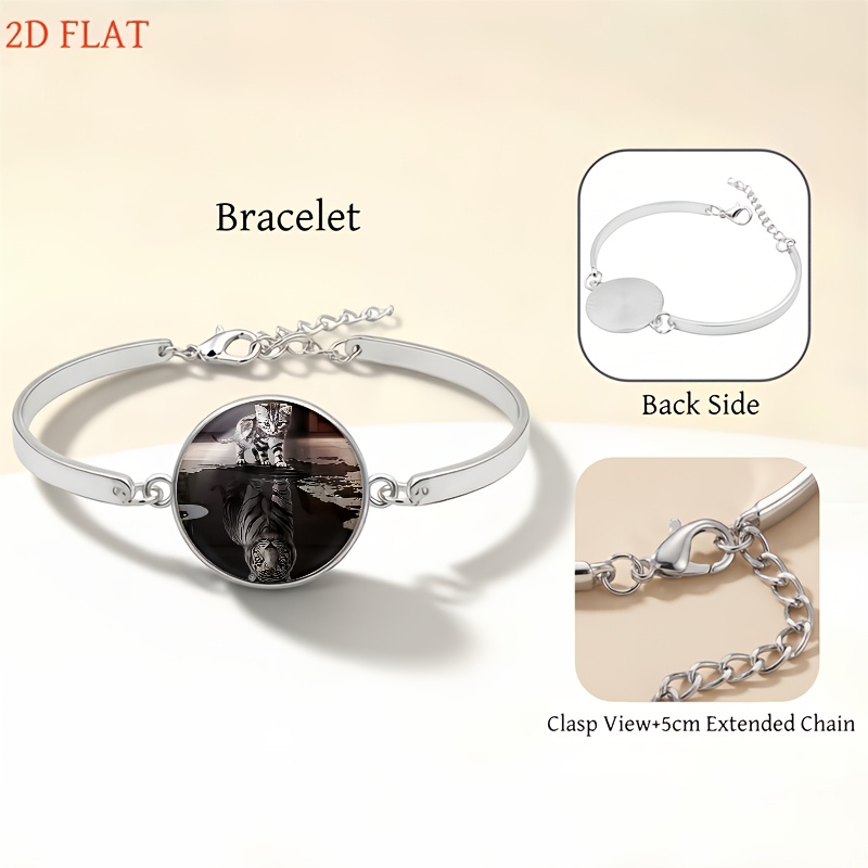 5pc Kitten & Tiger Reflection Pattern Women's Necklace, Earrings, Brooch, Bracelet Set